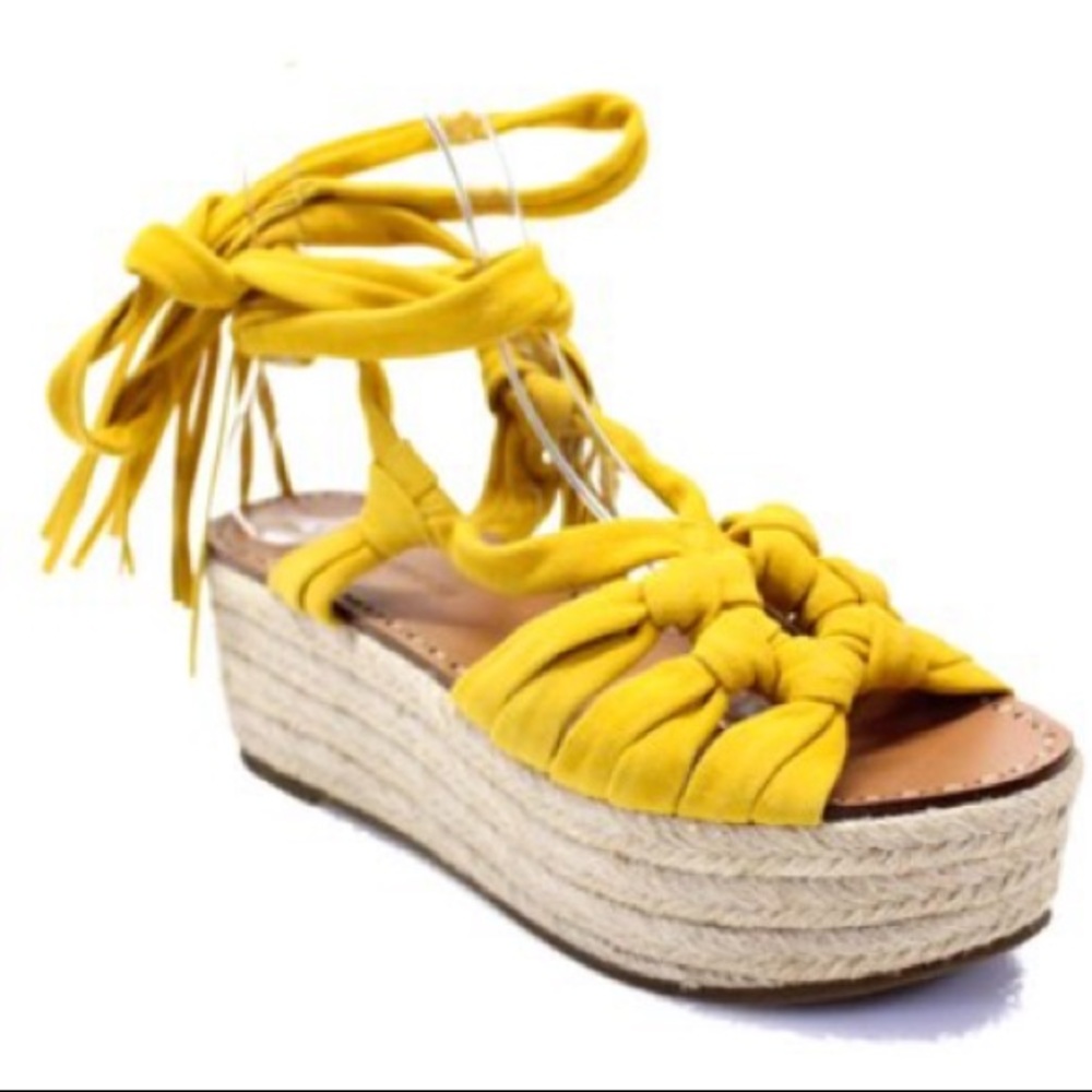 Sigerson Morrison Cosie Knotted Fringed Suede Platform Lace Up Sandal